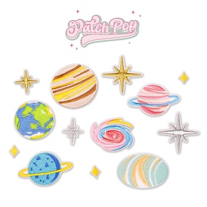 Planet & Stars Iron on Patch, Cute Space, Galaxy, Embroidered Patch, Kawaii Patches, Applique Badge, Patch for Jacket, Decorative, DIY Patch
