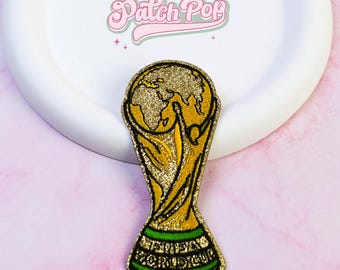 Écusson Iron On Trophée de la Coupe du monde de football - Écusson brodé champion du monde de sport pour les fans de football