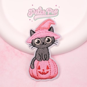Iron On Halloween Patch, Black Cat Patch, Evil Pumpkin, Spooky, Witch Hat, Jacket, Embroidered, Cute Badges, Decorative, Backpack