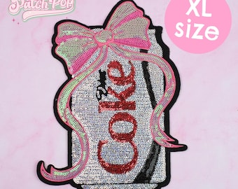 Big Glittery Diet Coke Silver Can Patch - Iron On Sequin Soda Coca Cola Patch for Jacket Sweater Bag