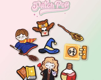 Bruxos e Bruxas, Escola de Magia, Magia, Coruja, Poção, Patch bordado, Aplique, Autoadesivo, Patch para costurar, Personalizado