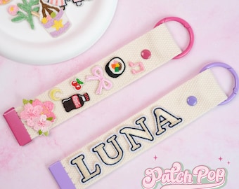 Personalized Wristlet Keychain Name Tag with Embroidered Patches - Custom Name Bag Charm Luggage Tag