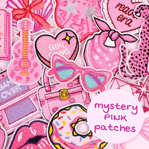 Zestaw naszywek Mystery PINK, pudełko z naszywkami, żelazko, urocze odznaki, różne naszywki, hurt, niespodzianka, DIY na imprezę dla dziewczynek, naszywki na torbę