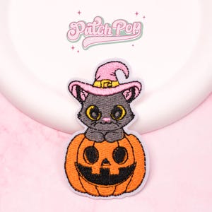Iron On Halloween Patch, Black Cat Patch, Evil Pumpkin, Spooky, Cute Cat, Witch Hat, Jacket, Embroidered, Cute Badges, Decorative, Backpack