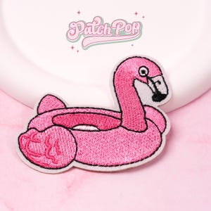 Iron On Pink Flamingo Float Patch, Floatie, Pool Day, Summer Vacation, Girl&#39;s Party, Jacket, Embroidered, Cute Badges, Decorative, Backpack