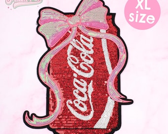 Parche grande de lata de Coca-Cola brillante, termoadhesivo, con lentejuelas, para refresco, Coca-Cola, para chaqueta vaquera, bordado, decorativo, para mochila