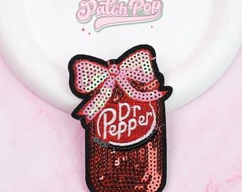 Iron On Sequin Dr Pepper Can Patch - Glittery Soda Can Patch for Bag Denim Hat