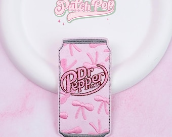 Iron On Pink Dr Pepper Bow Can Patch - Cute Soda Can Patch for Bag Denim Hat