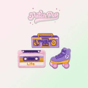 90s Iron On Patch, Embroidered Patch, Retro, Cassette Tape, Roller Skating, Boom Box, Cute Badges, Applique, Cute Patches, Decorative, DIY