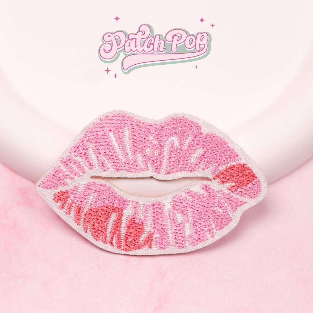 Iron On Pink Kiss Lips Patch Girly Patch Playful Patch Pink Patch 