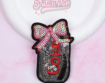 Iron On Sequin Diet Coke Can Patch - Silver Glittery Soda Can Patch for Bag Denim Hat