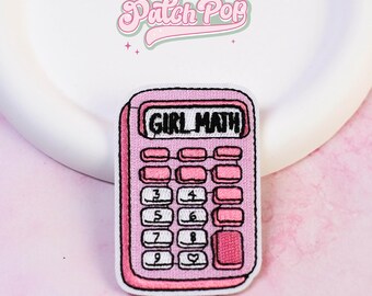 Écusson calculatrice mathématique Iron On Girl - Écusson brodé rose Finance drôle