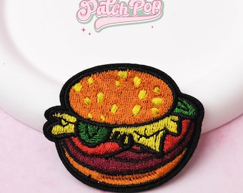 Iron On Cheese Burger Embroidered Patch - Cute Fast Food Patches for Hat Denim Jacket Bags