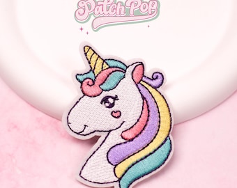 Iron On Unicorn Patch - Magical Pastel Rainbow Embroidered Applique