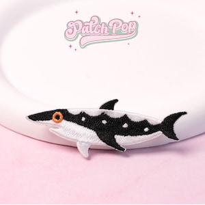 Stick-On Black White Shark Patch, Under the Sea, Sea Life, Ocean Animal, Hat, Craft Project, Embroidery, Cute Badges, Decorative, Backpack