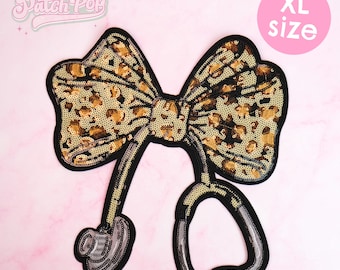 Big Glittery Leopard Print Bow Stethoscope Patch - Sequin Patch for Healthcare Professionals, Medical Student