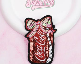 Iron On Sequin Coke Can Patch - Glittery Soda Can Patch for Bag Denim Hat