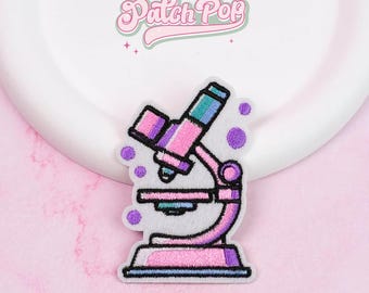 Iron On Pink Microscope Patch – Science Embroidered for Bags, Caps, Jackets