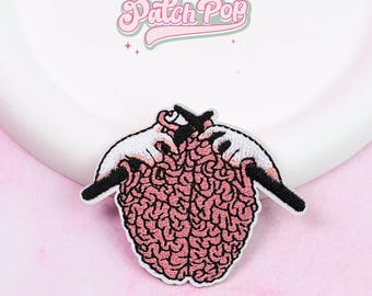 Iron On Knitting Brain Embroidered Patch - Crafting Lovers Patch for Jacket Bags Hat
