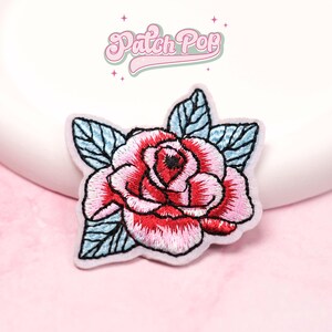 Parche de rosa termoadhesivo, parche de flores, aplique floral, chaqueta, proyecto de manualidades DIY, idea para fiesta de niñas, despedida de soltera, bordado