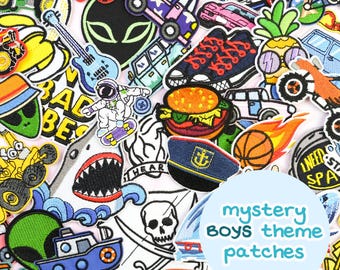 Mystery BOY theme Patches Bundle, Patches Blind Box, Iron On, Cute Badges, Assorted Patches, Bulk, Surprise, Boys Party DIY, Patches for Bag