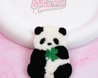 Self Stick Panda Clover Chenille Patch – Kawaii Animal Bag Jacket Hat Applique