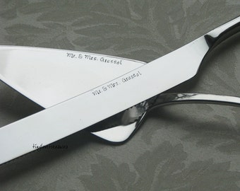 Wedding cake knife and server set, hand stamped and personalized for the bride and groom