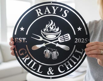 Custom BBQ Metal Sign，Personalized Metal Decor Art, Rustic Farmhouse Home Decor, Unique Handmade Father's Day Gift, Outdoor/Indoor Use