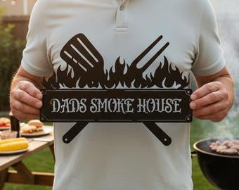 Custom Smoke House Metal Sign, Personalized Farmhouse Home Decor, BBQ Area Art,Unique Handmade Father's Day Gift, Outdoor/Indoor Use