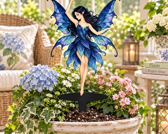 Blue Fairy Metal Garden Stake, Dancing Fairy Yard Art, Whimsical Flower Pot Decor, Gift For Garden Lovers, Planter Decor, Mother's Day Gift