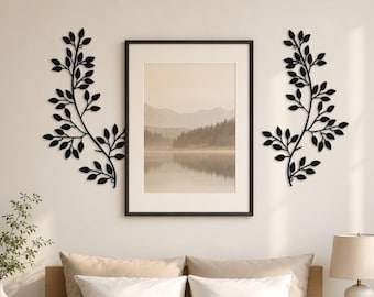 Set of 2 Leaf Branch Metal Wall Art, Olive Branch Silhouette Wall Decor, Botanical Metal Wall Sign, Farmhouse Indoor Wall Decor