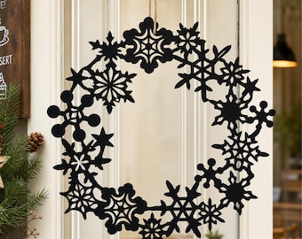 Snowflake Metal Wreath, Winter Front Door Hanging Sign, Christmas Metal Wreath Decor, Farmhouse Holiday Wall Art, Porch Decor
