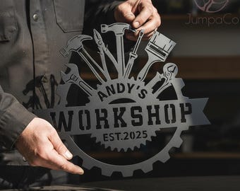 Custom Workshop Metal Sign，Mechanic Tool-Themed Decor, Out/Indoor Garage/ManCave Gift, Handmade Auto Enthusiast/Father's Day Gift