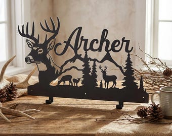 Personalized Deer & Wilderness Archery Bow Hanger，Custom Name Deer-Themed MetalWall Hook，Out/Indoor Storage Hunter/Archery Enthusiast Gift