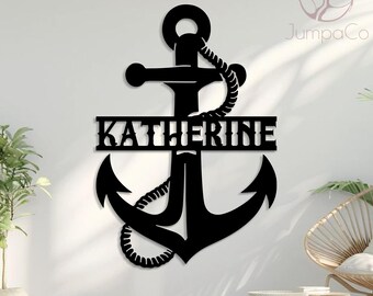 Custom Anchor Metal Sign，Personalized Nautical Home & Man Cave Metal Decor with Custom Name，Unique Handmade Nautical Gift，Out/Indoor Use