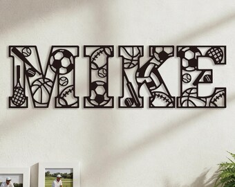 Custom Sports Name Letter Combination Wall Decor, Multi Sport Letter Wall Sign, Boys Room Wall Decor, Indoor Bedroom Sign, Sports Lover Gift