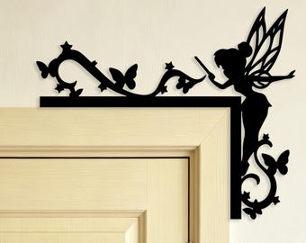 Fairy Butterfly Metal Door Corner Decor, Winged Sprite Silhouette Door Topper, Fairy‑Themed Door Frame Art, Bedroom & Nursery Decor