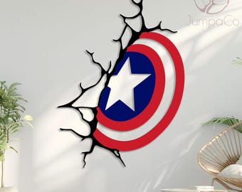 Custom Captain America Shield Metal Sign，Superhero-Themed Cracked Shield Decor，Out/Indoor ManCave/Game Room Art，Marvel Fan/Father's Day Gift