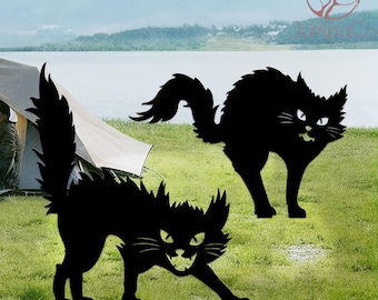 Optional Hissing Spooky Black Cat Metal Stake Sign, Halloween - Themed Yard/Outdoor Art, Handmade Halloween Gift, Outdoor Garden/Yard Decor