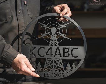 Custom Amateur Radio KC4ABC Metal Sign, Personalized Ham Radio Wall Art, Radio Enthusiast/Man Cave Decor, Radio Lover Gift, In/Outdoor Use