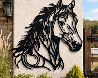 Horse Head Metal Wall Sign, Flowing Mane Horse Silhouette Wall Decor, Western Farm Ranch Wall Plaque, Equestrian Lover Gift