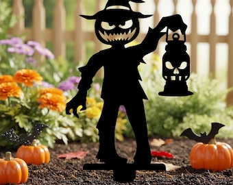 Paletto da giardino di Halloween con 4 opzioni di design, silhouette spettrale, decorazione a tema Halloween per giardino/esterni, regalo di Halloween fatto a mano