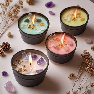 Crystal Decorated Soy Wax Aromatherapy Candles, Four Fragrances, Botanical Petals