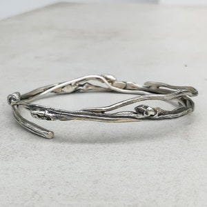 Silver twig bracelet Botanical jewelry Woodland bangle Nature inspired jewelry Silver twig bangle branch bracelet Gift for her