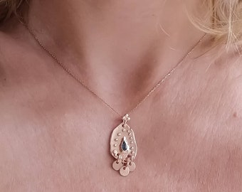 Boho gold 9ct rose gold necklace with london  blue topaz, luxury gifts for her, delicate layered necklace set, rose gold jewelry