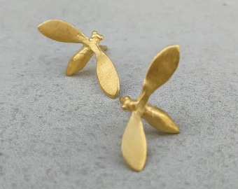 Small gold bee earrings, Handmade gold bee studs, Insect earrings, Honey Bee Jewellery, Honey bee earrings, Bumble Bee Studs