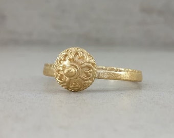 Raw gold ring Textured small dome ring Dlicate gold ring Organic Jewelry Vintage style ring Womens gift