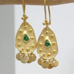 Green agate boho earrings May birthstone Ethnic coin earrings, Bohemian Jewelry, Gift for her, Valentines gift