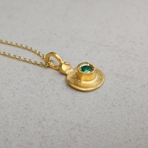 Vintage style gold pendant with tiny green emerald layering necklace, Gold Dainty Necklace, Delicate Pendant, Minimalist Necklace image 6