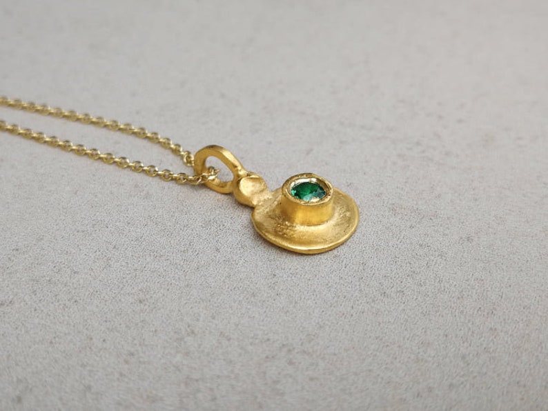 Vintage style gold pendant with tiny green emerald layering necklace, Gold Dainty Necklace, Delicate Pendant, Minimalist Necklace image 6